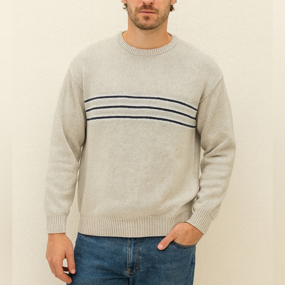Vtg Y2K Croft & Barrow Men's Stripe Cotton Crew Neck Sweater XXL. Friends Retro